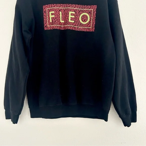 FLEO Leopard Logo Sweatshirt Top Black Cotton Fitness Activewear Size Small - Picture 4 of 9